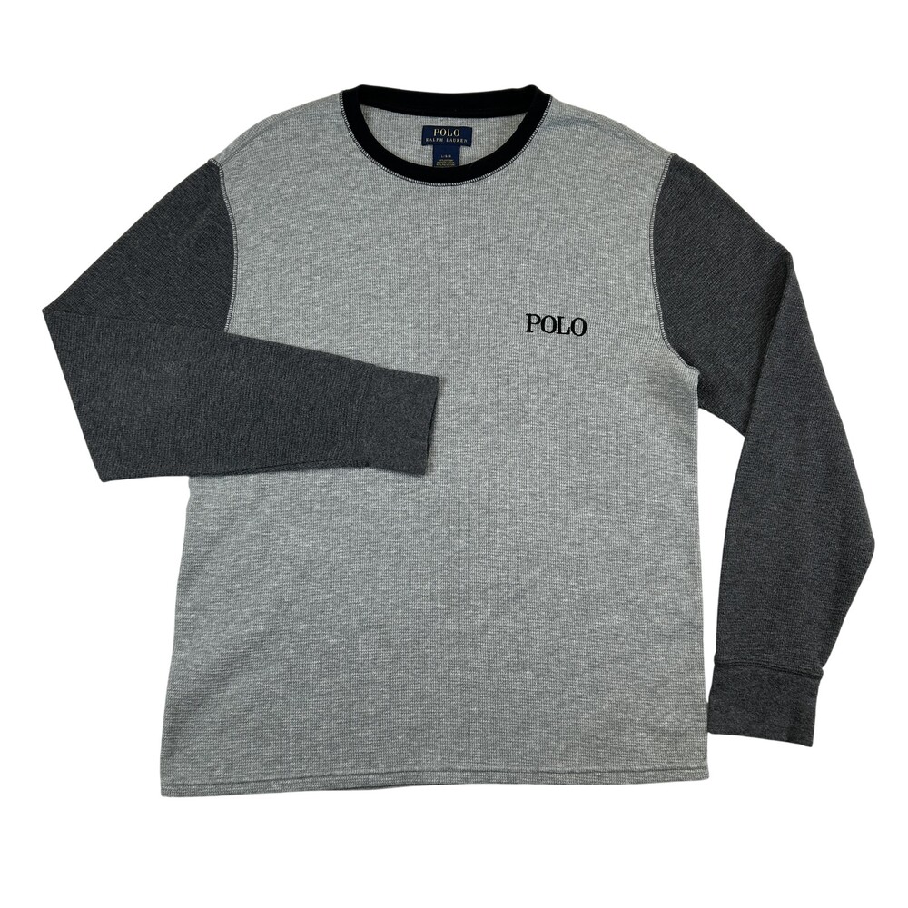 Polo Ralph Lauren Shirt Mens Large Gray Thermal Waffle Knit Long Sleeve Tee Logo